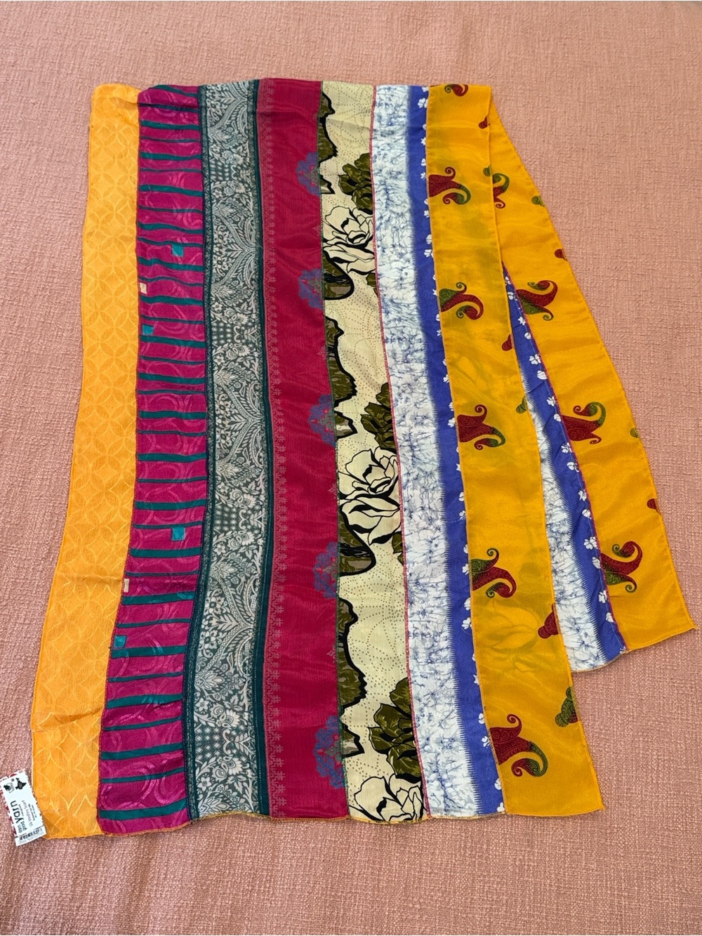 Silk medley XL scarf - reclaimed sari strips Multicolor Lightweight Scarf Wrap